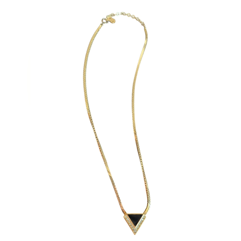 Christian Dior Black Enamel Elegant Gold and Black Triangle Pendant Necklace - Picture 2 of 5